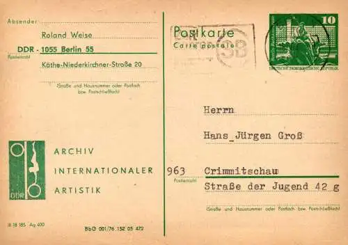 Berlin nach Crimmitschau, Archiv Internationaler Artistik,   P 79 Teil A  / 4a - 76