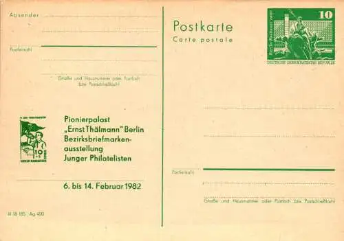 Berlin, Bezirksbriefmarkenausstellung Junger Philatelisten in Berlin - Köpenick,   P 79 Teil A  / 2 - 82