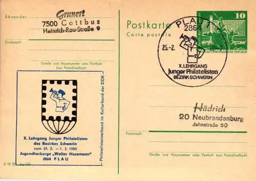 Plau, X. Lehrgang Junger Philatelisten in Plau, SSt., P 79 Teil A / 3 - 80 