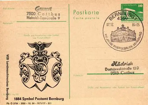 Bernburg, 100 Jahre Postgebäude Bernburg, SSt., P 84 Teil A / 60 - 84