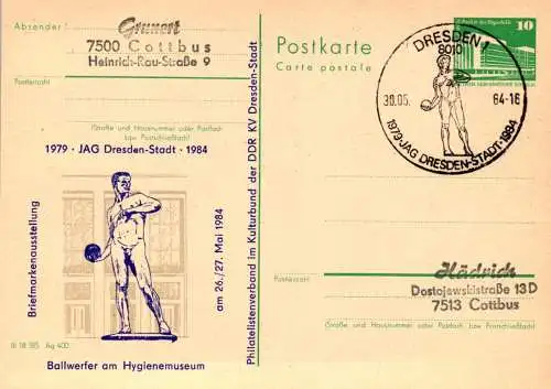 Dresden, Briefmarkenausstellung anlässlich 5 Jahre AG Dresden - Stadt, SSt.,  P 84 Teil A / 16 - 84