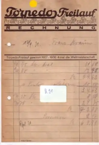 Torpedo, Rechnung Torpedo Freilauf 1931
