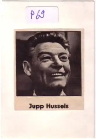 Autogramm Jupp Hussels signiert - Foto ist wohl aus einer Zeitung auf weiße Pappe montiert, Rückseite mit Signatur/Unterschrift: Herzlichst Jupp Hussels