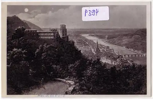 AK Heidelberg vom Wolfsbrunnenweg gesehen bei Mondschein 1938 gelaufen. 
