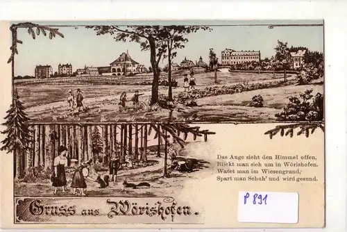 AK Gruss aus Wörishofen, Bad Wörishofen - Kopie einer Karte von 1909. Das Auge sieht den Himmel offen, Blickt man sich um in Wörishofen. Watet man im Wiesengrund, Spart man Schuh' und wird gesund - ungelaufen. 
