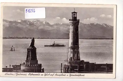AK Lindau Bodensee Hafenpartie Scesaplana Brandnerferner Leuchtturm Dampfer 1951 gelaufen. 