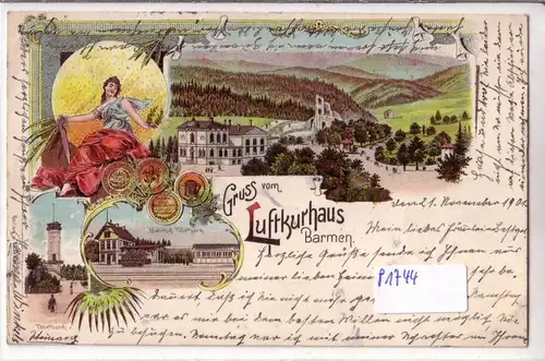AK Lithographie Gruss vom Luftkurhaus Barmen Töllethurm Bahnhof 1901 gelaufen. 