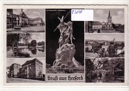 AK Gruß aus Herford Mehrbild Rathaus Städt. Krankenhaus Feldpost 1939 gelaufen. 