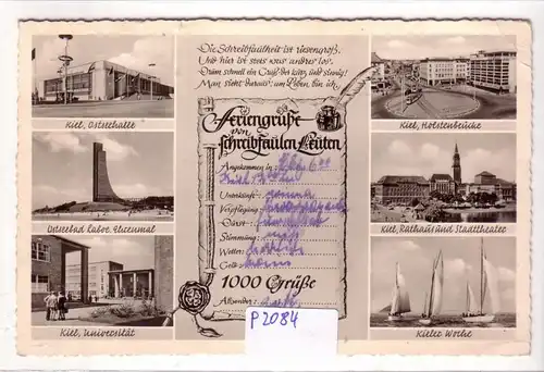 AK Feriengrüße von schreibfaulen Leuten aus Kiel Mehrbildkarte 1955 gelaufen. 