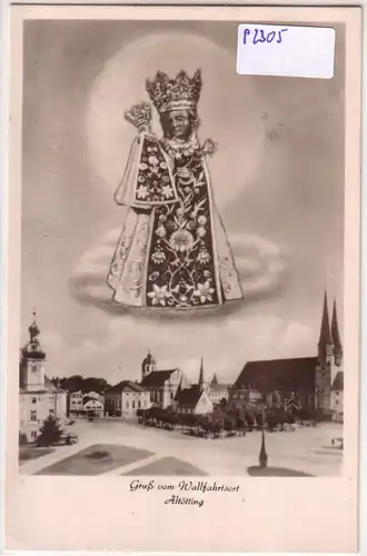 AK Gruß vom Wallfahrtsort Altötting Maria 1955 gelaufen. 