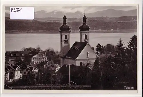 AK Tutzing Ortsansicht mit Kirche ungelaufen. 