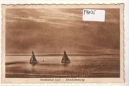 AK Nordseebad Juist Abendstimmung Segelboote 1927 gelaufen. 