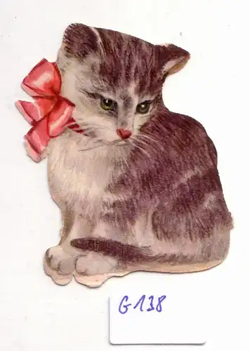 Glanzbild Große Katze mit Schleife um den Hals, Katzenkind, ohne Glitter [Glitzer] ca. 6,5 x 4,5 cm