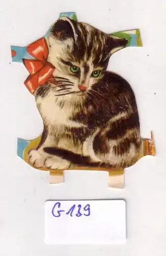 Glanzbild Kleine Katze mit Schleife um den Hals, Katzenkind, ohne Glitter [Glitzer] ca. 5 x 4 cm