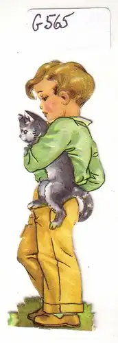Glanzbild Kind trägt Katze unterm Arm, ohne Glitter [Glitzer] ca. 8 x 2,6 cm