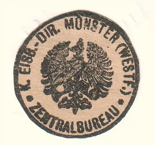 Siegelmarke / Dienstmarke / Amtsmarke Zentralbureau K. Eisb.-Dir. Münster (Westf.) - Zentralbüro Königliche Eisenbahndirektion. 