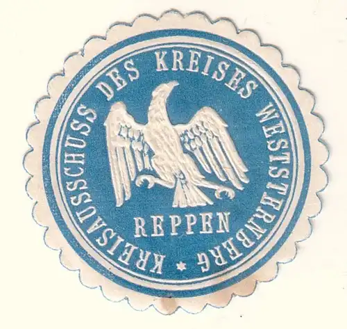 Siegelmarke Kreisausschuss des Kreises Weststernberg Reppen blau. 