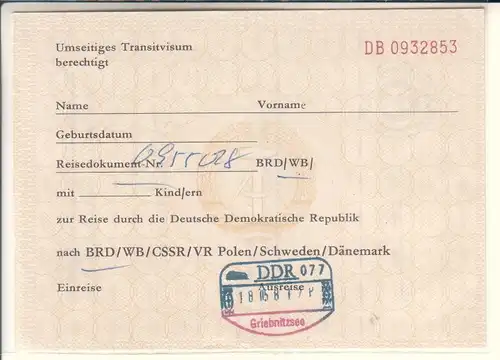 Transitvisum DDR