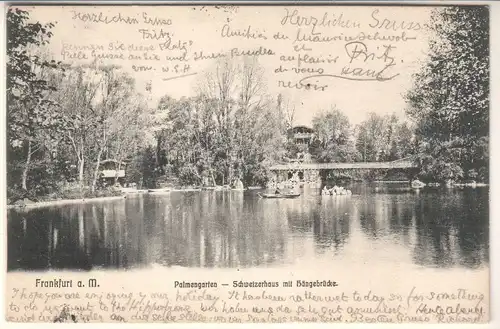 AK Frankfurt Main Palmengarten Schweizerhaus mit Hängebrücke 1904 gelaufen. 