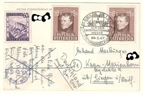 AK Österreich Wien Internationale Messe Mehrbildkarte 1947 Stempel WIM Wiener Internationale Messe 1947 Rotundengelände, 1947 gelaufen. 