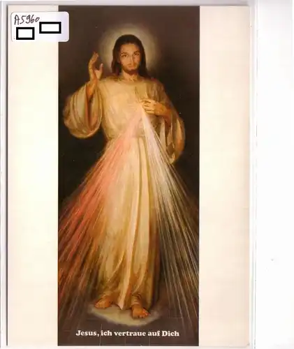 Heiligenbild / Jesus, ich vertraue auf Dich   Jesus Vertrauen Barmherziger Jesus Schwester Faustine Krakau Polen / Rückseite mit Informationen und Text zu der.. 