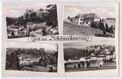 AK Gruß aus Schönecken Eifel Mehrbildkarte Hotel Burgfrieden ungelaufen. 
