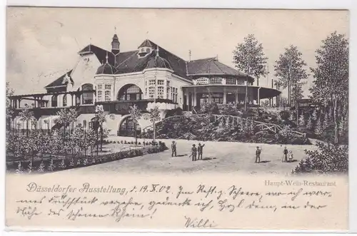 AK Düsseldorfer Ausstellung Haupt-Wein-Restaurant, Düsseldorf, 1902 gelaufen. 