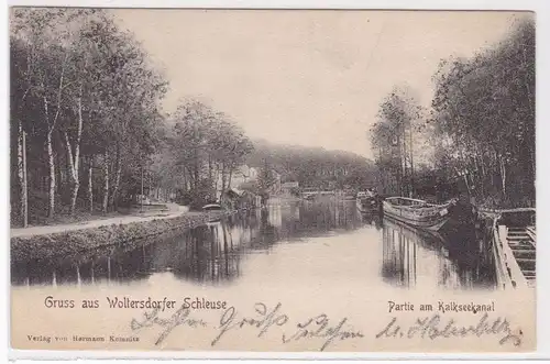 AK Gruss aus Woltersdorfer Schleuse Woltersdorf Partie am Kalkseekanal 1903 gelaufen. 
