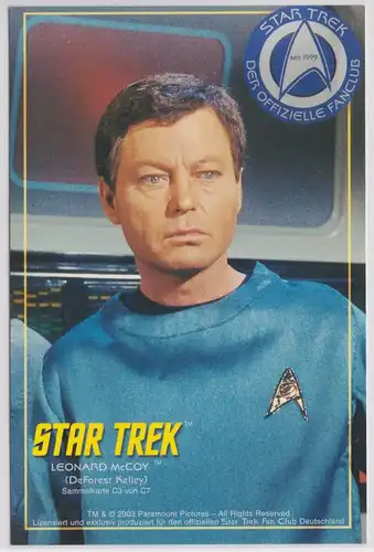 Star Trek Leonard McCoy C3 Sammelkarte Offizieller Star Trek Fan Club Düsseldorf - Star Trek - Der offizielle Fanclub - seit 1999 - (DeForest Kelley) - Sammelkarte C3 von C7 - ohne Adresszeilen, Rückseite ist blanko