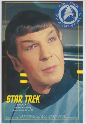 Star Trek Spock C4 Nimoy Sammelkarte Offizieller Star Trek Fan Club Düsseldorf - Star Trek - Der offizielle Fanclub - seit 1999 - (Leonard Nimoy) - Sammelkarte C4 von C7 - ohne Adresszeilen, Rückseite ist blanko