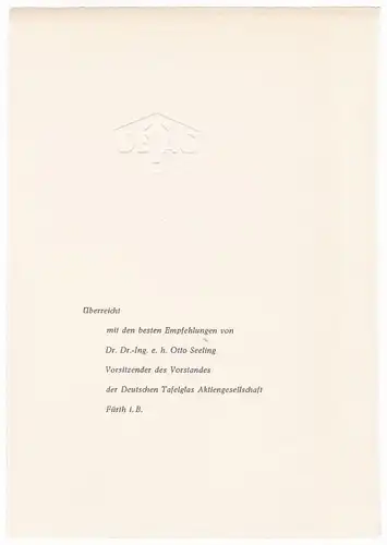 125 Jahre Glashütte Witten-Crengeldanz. Herausgegeben von der Deutschen Tafelglas AG Fürth i. B. - DETAG - Anbei Beilagezettel Überreicht mit den besten Empfehlungen von Dr...