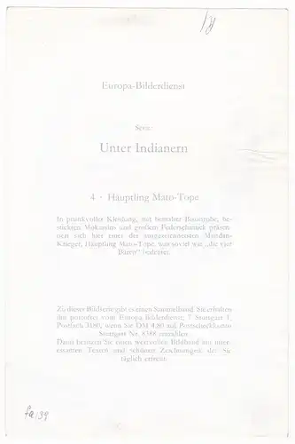 Sammelbild Europa-Bilderdienst Serie Unter Indianern Nr. 4 Indianer - Häuptling Mato-Tope. 