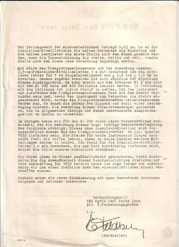 VEB Optik Carl Zeiss Jena (Hrsg.): VEB Optik Carl Zeiss Jena - Brief Jena, den 5. September 1952 VgV/R318 Betr.: Planplattenmikrometer zum Ni 030 bzw. zum früheren Ni B - Werbeschreiben an einen Kunden. 