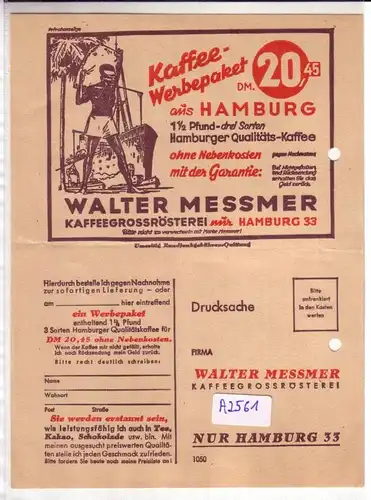 Walter Messmer (Hrsg.): Einzelblatt beids. bedruckt Walter Messmer Kaffeegroßrösterei Hamburg 33, darauf Werbepostkarte und Empfangsbescheinigung Rundfunkgebühren 1950. 