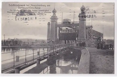 AK Schiffshebewerk bei Henrichenburg Dortmund-Ems-Kanal 1910 gelaufen. 