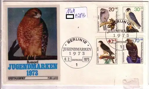 Ersttagsbrief folio-print 6.2.1973 Jugendmarken 1973 - Greifvögel - 4 Werte gestempelt - 1 Stempel blanko - auf Umschlag - ungelaufen. 