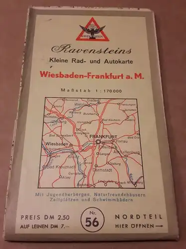 Ravenstein Verlag: Ravensteins Kleine Rad- und Autokarte Wiesbaden-Frankfurt a. M. - Radkarte Autokarte Wiesbaden Frankfurt am Main - Maßstab 1:170000 - mit Jugendherbergen, Naturfreundehäusern, Zeltplätzen...