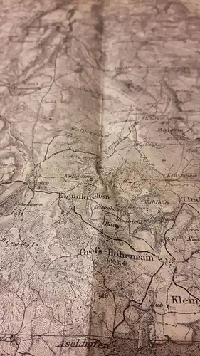 Karte Landkarte Maßstab 1:50000 - im Norden Wildenholzen, im Osten Klein Höhenrain, im Süden Narring, im Westen Foldinger Forst Holzkirchen - eine geographische Meile zu 7419,53 Meter - sonst keine weiteren Angaben. 