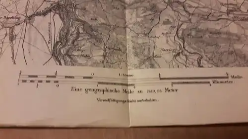Karte Landkarte Maßstab 1:50000 - im Norden Wildenholzen, im Osten Klein Höhenrain, im Süden Narring, im Westen Foldinger Forst Holzkirchen - eine geographische Meile zu 7419,53 Meter - sonst keine weiteren Angaben. 