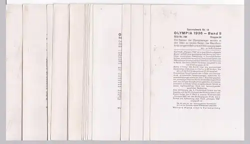 15 Sammelbilder. Olympia 1936 - Band II - Sammelwerk Nr. 14 - Gruppe 58 (9 Bilder: Bild Nr. 143, 146, 149, 155, 159, 160, 176, 190, 198) und Gruppe 59 (6 Bilder: Bild Nr. 142, 144, 147, 157, 187, 197).