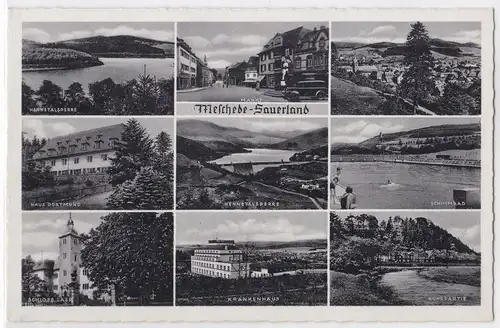 AK Meschede Sauerland alte Mehrbildkarte Haus Dortmund Markt Krankenhaus Schwimmbad ungelaufen. 