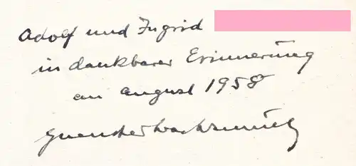 Vril oder Eine Menschheit der Zukunft. Aus dem Englischen von Dr. Guenther Wachsmuth (auch der Verfasser des Vorwortes). Auf der Leerseite hat Guenther Wachsmuth eine kurze Widmung inkl. Signatur hinterlassen, datiert August 1958. Goetheanum-Bücherei