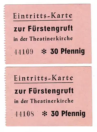 Eintrittskarte Fürstengruft Theatinerkirche München 30 Pfennig St. Kajetan Orden