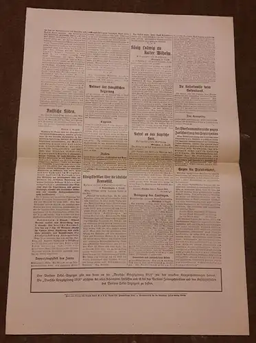 Deutsche Kriegszeitung Nummer 1, Sonntag 2. August 1914 - herausgegeben vom Berliner Lokal-Anzeiger - vermutlich ein Nachdruck!? - Luxemburg vom achten Armeekorps besetzt