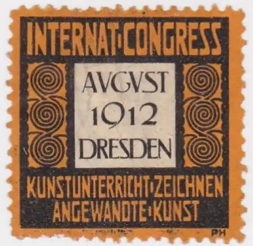 Ereignismarke Vignette Internat. Congress Dresden 1912 Kunst Unterricht Zeichnen Kongress. 