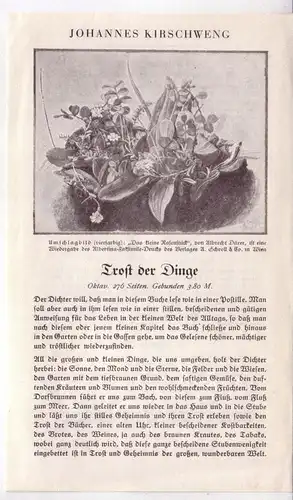 Verlag Herder (Hrsg.): Werbeblatt vom Verlag Herder in Freiburg für Johannes Kirschweng, Trost der Dinge (Vorderseite) und weitere Werke (Rückseite) mit Kritiken aus den 1930er Jahren. 