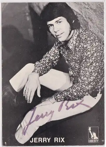 Autogrammkarte Jerry Rix signiert, umseitig Diskographie, Liberty Schallplatten
