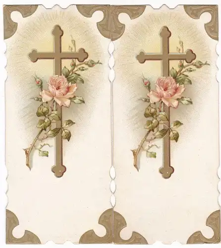 Heiligenbild Andachtsbild Gebetsbild - Kreuz mit Rose, Heiligenschein, um 1915