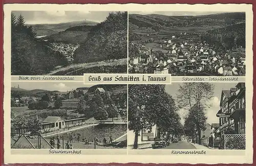 AK Gruß aus Schmitten i. Taunus, Mehrbildkarte, Schwimmbad, Kanonenstraße, ungelaufen. 