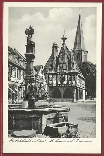 AK Michelstadt i. Odw., Rathaus mit Brunnen, ungelaufen. 